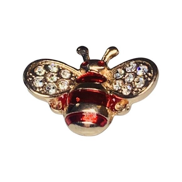 Rhinestone Bumble Bee Brooch Pin 1 1/8”  Red Icy Cute - Picture 4 of 13